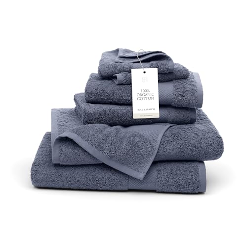 BOLL & BRANCH Plush Bath Towel Set, 6 Pieces, Mineral | 2 Bath Towels, 2 Hand Towels & 2 Washcloths - 100% Organic Cotton - Ultra Soft & Luxurious - Quick Absorbing - color: Mineral, size: Bath Towel Set