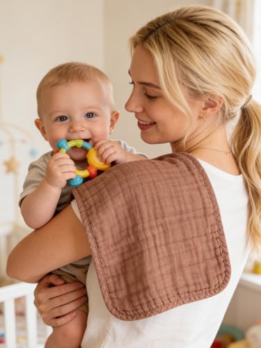 Lovely Care 12 Pack Muslin Burp Cloths 100% Cotton Muslin Cloths Large 20''x10'' Extra Soft and Absorbent Baby Burping Cloth - Boho Neutrals - color: Boho Neutrals, size: 10x20 Inch (Pack of 12)