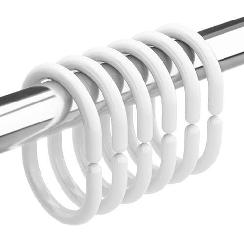 White Shower Curtain Hooks Rings, 24 Pcs Plastic Shower Curtain Rings, Plastic Shower Curtain Hooks for Bathroom Shower Rod, White Shower Hooks Rings Loops for Shower Curtain - color: White