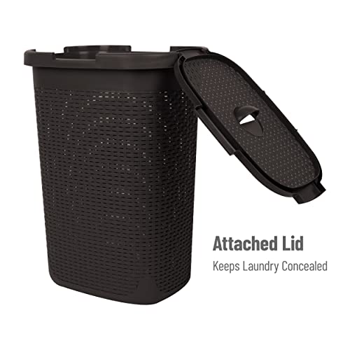 Mind Reader Slim Laundry Hamper with Lid, 60L Tall Clothes Basket, Narrow Tapered Design for Bathrooms, Closets and Laundry Rooms, Plastic, Brown - color: Brown, size: 1 Piece