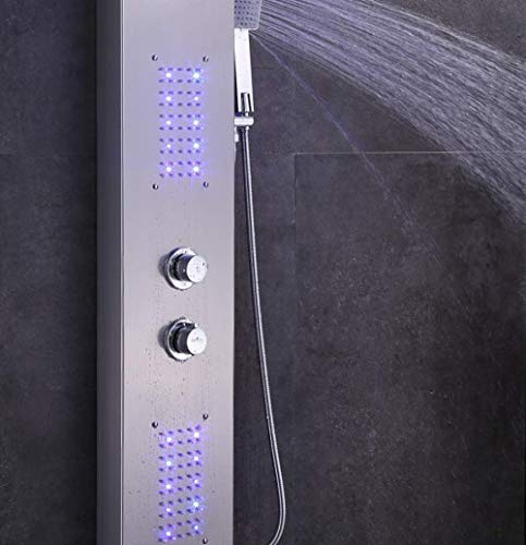 ELLO&ALLO LED Rainfall Waterfall Shower Head Rain Massage System with LED Body Jets, Stainless Steel Bathroom Shower Panel Tower System, Brushed Nickel