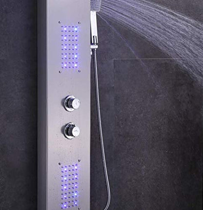 ELLO&ALLO LED Rainfall Waterfall Shower Head Rain Massage System with LED Body Jets, Stainless Steel Bathroom Shower Panel Tower System, Brushed Nickel