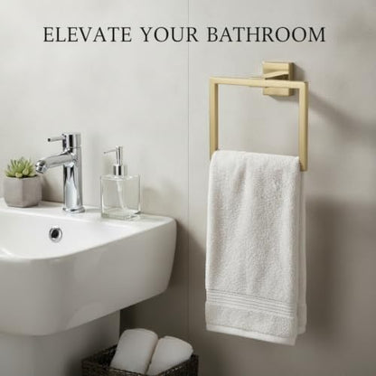Homeowners Square Towel Ring, Stainless Steel Wall Mount Hand Towel Holder for Bathroom Vanity - color: Gold