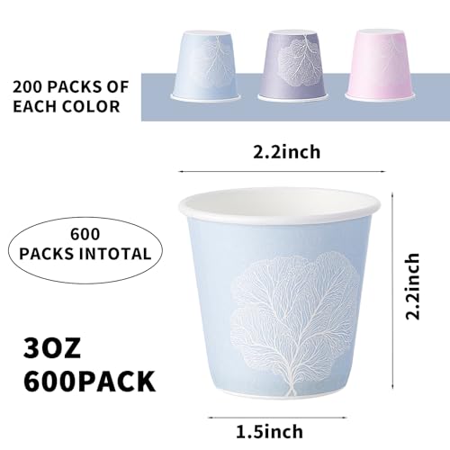 Tamone 600 Pack 3 oz Bathroom Cups, Small Paper Cups with Tree, Mouthwash Cups, Disposable Paper Cups,pink, green, gray, 3oz Paper Cups for Party, Picnic, BBQ, Travel, Home and Event - color: blue & pink & grey