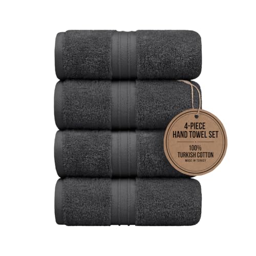 Hand Towels Set of 4 - Terry Cloth & Absorbent, Large (16"x 28") 100% Cotton, Soft, Cozy - Versatile, Perfect as Cozy Hand Towel Set, Hotel Quality Towels, Face Cloths - Anthracite - color: Anthracite