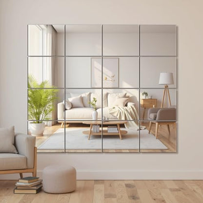Home Gym Mirror Tiles, 14'' x 12'' Glass Frameless Mirror | 16 PCS, For Home Gym, Bedroom, Door, Bathroom - size: 14''x12''-16PCS