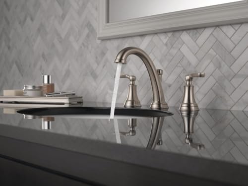 Delta Woodhurst Brushed Nickel Bathroom Faucet 3 Hole, 8 Inch Widespread Bathroom Sink Faucet for Vanity, Metal Push-Pop Drain Assembly, Stainless 3532LF-SS - color: Stainless