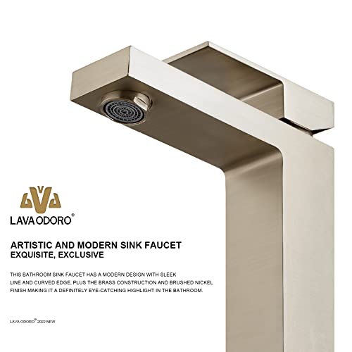 Single Hole Brushed Nickel Bathroom Faucet, BF307-BN | Modern Single Handle Bathroom Sink Faucet Vanity Faucet with Drain Assembly, Deck Plate Included - color: Brushed Nickel