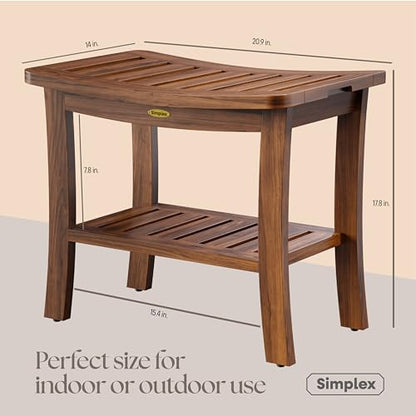Teak Shower Bench for Inside Shower, Solid Teak Wood Bathroom Bench with Shelf, Waterproof Indoor Outdoor Spa Bench