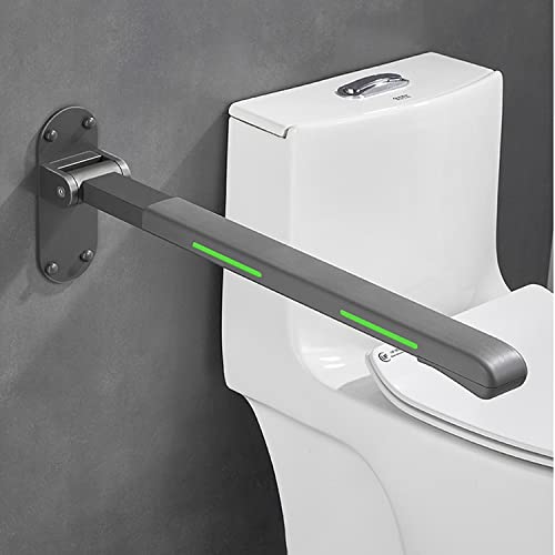 Flip Up Grab Bar,Bathroom Folding Grab Bar,Grey | Grab Bars,Stainless Steel Material,Night Glow Strips on Both Sides,Wall Mounted,Non Slip Waterproof Elderly Handicap Bars - color: Gray