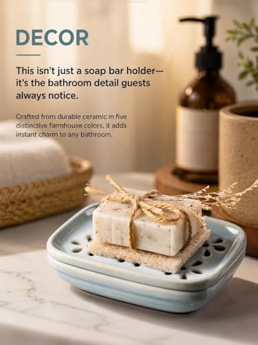 Miamolo Soap Dish for Shower with Drainage, 2-Tier Soap Holder for Bar Soap Sponge, Ceramic Soap Dish with Removable Drip Tray for Bathroom Sink, Mess-Free, Easy Cleaning Dishwasher Safe, Blue - color: Blue