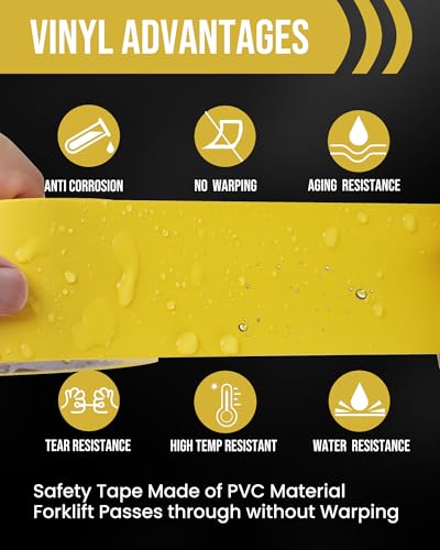 Lichamp 6 Rolls Vinyl Tape, Premium Safety Marking and Traffic Floor Marking Tape, Bundling, Social Distancing, 4 Inch x 36 Yards per Roll, 216 Total Yards, Yellow - color: Yellow
