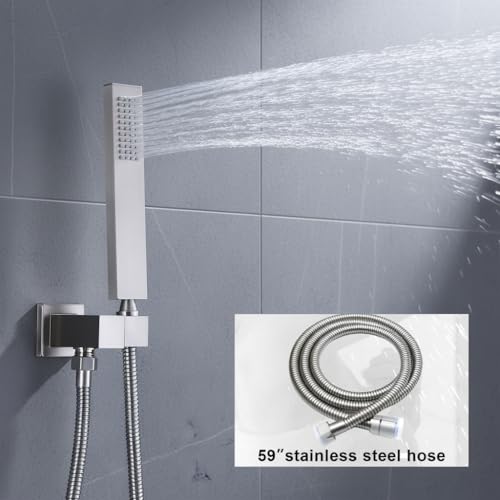 4 Way Thermostatic Shower System with 12 inch Ceiling Shower Head, 6 Body Jet, Tub Spout, Handheld Spray, Brushed Nickel - color: Brushed Nickel, size: 12" Ceiling Shower