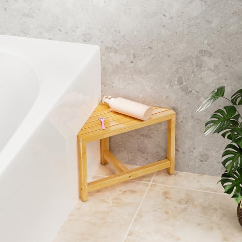 Shower Stool for Inside Shower - Small Bamboo Corner Shower Foot Rest for Shaving Legs,12 in High