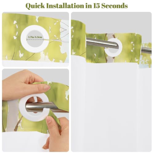 Nature Landscape Shower Curtain with Snap in Liner, 71x74 Inch | No Hooks Needed & Mesh Top, Double Layer Waterproof, Heron Bird & Birch Tree Lake Greenery Scenery Design for Rustic Bathroom - color: Crane & Landscape