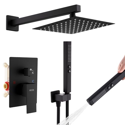 Rain Shower System, 8''Square Rain Head,2-Spray Handheld, Matte Black | 2 Spray Functions,Anti-Tangle Explosion-proof PVD Hose,Balance Temp Valve,Rust-proof & Scratch-resistant - color: Matte Black, size: 8 Inch
