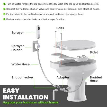 2-in-1 RV Bidet Attachment and Handheld Sprayer Combo for Camper Toilet, Non-Electric Dual Nozzle Toilet Bidet with Metal Spray Wand, Adjustable Pressure - color: Chrome Knob