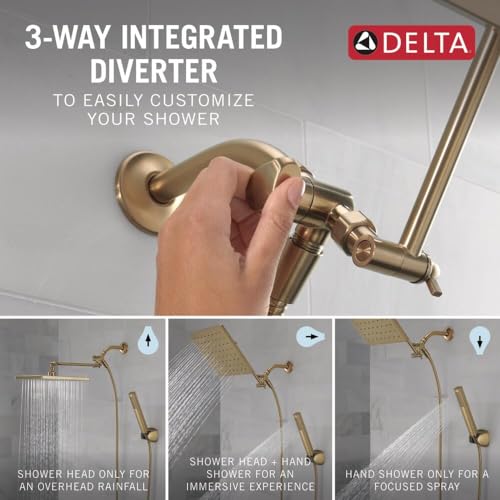 Delta Faucet 10-inch Raincan Shower Head and Hand Held Shower Combo, Gold Square Shower Head, Rainfall Shower Head, Hand Shower, High Pressure Shower, 1.75 GPM Flow Rate, Champagne Bronze 75527-CZ - color: Champagne Bronze