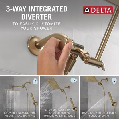 Delta Faucet 10-inch Raincan Shower Head and Hand Held Shower Combo, Gold Square Shower Head, Rainfall Shower Head, Hand Shower, High Pressure Shower, 1.75 GPM Flow Rate, Champagne Bronze 75527-CZ - color: Champagne Bronze