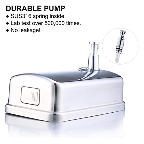 Commercial Soap Dispenser Wall Mount Stainless Steel, 34 fl.oz. | 1000ml Manual Liquid Pump Rust-Proof Leak Free for Bathroom - size: 34 fl oz