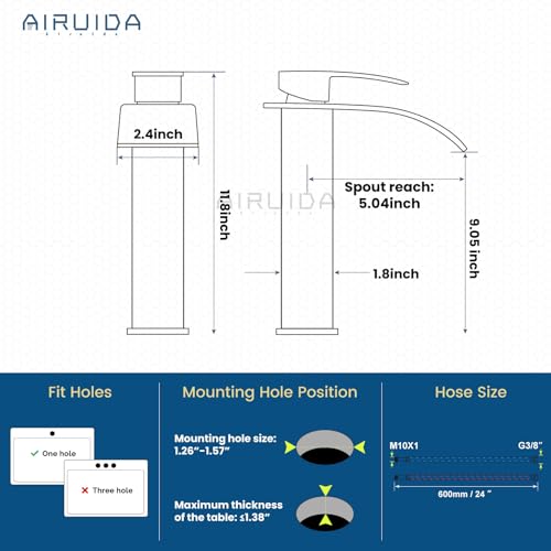 Airuida Vessel Sink Faucet,Chrome Polish Tall Waterfall Bathroom Faucet | Single Handle,Tall Bathroom Faucet 1 Hole,Vanity Faucet,without Drain,Bowl Bathroom Faucet - color: Chrome Polish