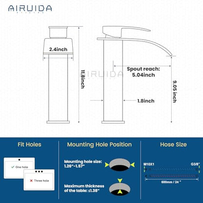 Airuida Vessel Sink Faucet,Chrome Polish Tall Waterfall Bathroom Faucet | Single Handle,Tall Bathroom Faucet 1 Hole,Vanity Faucet,without Drain,Bowl Bathroom Faucet - color: Chrome Polish