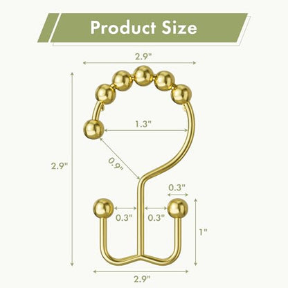 Gold Shower Curtain Hooks, 12PCS Rust-Resistant Metal Double Shower Curtain Rings for Curtain Rolling Shower Hooks, Shower Rings for Bathroom Shower Curtain Rod - color: Gold, style: Modern - Double Hooks
