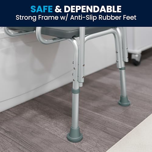 Flash Furniture HERCULES Series 300 Lb. Capacity Adjustable Gray Bath & Shower Transfer Bench with Back and Side Arm - color: Grey