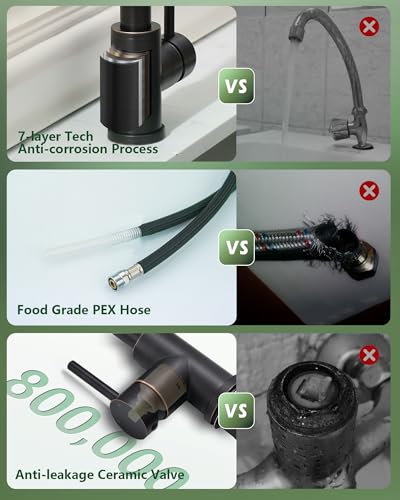 VFAUOSIT Kitchen Faucet with Pull Down Sprayer, Oil Rubbed Bronze | Cold-Start Safety, 3 Spray Modes, 360° Swivel, cUPC/CEC Certified, Fingerprint-Resistant Finish, Premium Ceramic Disc Valve - color: Oil Rubbed Bronze