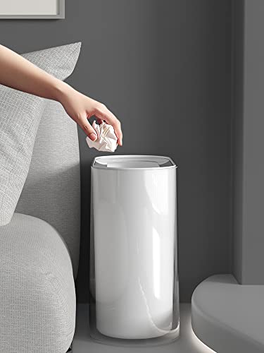 IEEK Small Waste Basket Slim Trash Can 3.2 Gallon/12L Clear and White Garbage Can Rectangle Plastic Wastebaskets Container Bin for Narrow Spaces Office,Bathroom, Bedroom,Kitchen,Living Room,Study - color: Clear and White