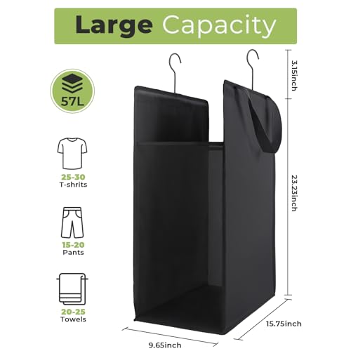 FENTEC Hanging Laundry Hamper，2 Pack Black Hanging Laundry Basket | Slim Laundry Hamper Bag with Handles, Portable Hanging Closet Hamper, Mesh Heavy Duty Hanging Laundry Bag - color: Black, size: 2 Pack-one Section