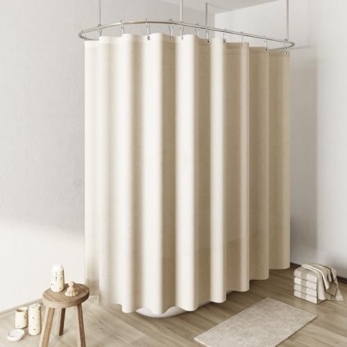 Extra Wide Linen Shower Curtain 108x72 for Clawfoot Tub Country Boho Farmhouse Bath Decor Beige Shower Curtains for Bathroom Neutral Cloth Weighted Textured Fabric Bath Curtain, 108 Inch - color: Linen, size: 108"W x 72"L (Pack of 1)