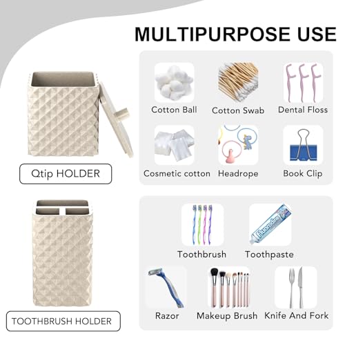 Bathroom Accessories Set Resin 6PCS, Square Toothbrush Holders Set Complete with Soap Dispenser, Vanity Tray, Tumbler, Cups and Cotton Swab Jars (Beige Diamond, Resin Bath 6 PCS) - color: Beige Diamond