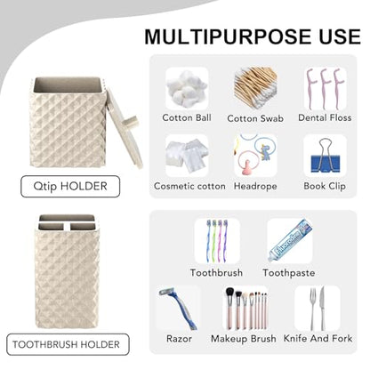 Bathroom Accessories Set Resin 6PCS, Square Toothbrush Holders Set Complete with Soap Dispenser, Vanity Tray, Tumbler, Cups and Cotton Swab Jars (Beige Diamond, Resin Bath 6 PCS) - color: Beige Diamond