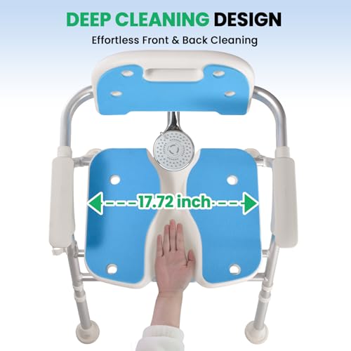 Heavy Duty Foldable Shower Chair for Elderly and Disabled, 500 LB Capacity | Adjustable Bath Seat for Inside Shower with Arms and Back, Extra Wide Shower Stool with Suction Feet