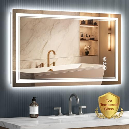 Led Bathroom Mirror, 40x24 Inch, Front & Backlit, Anti-Fog, Wall Mounted, 10W, 192 LED Beads, Silver - size: 40"L x 24"W