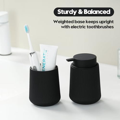 YAUKPH Black Striped Toothbrush Holder | for Electric Toothbrushes Bathroom Organizer Cup for Toothpaste Kids & Adults - color: Black Ribbed