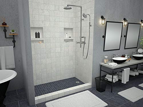 Tile Redi 3260RSPVC-13-2-4 Shower Pan with Right Drain- Single Curb Shower Base, 2" PVC Drain, and Plate Included, 60" Width x 32" Depth - size: 60" W x 32" D, style: Right Round Drain Plate 13" from Back