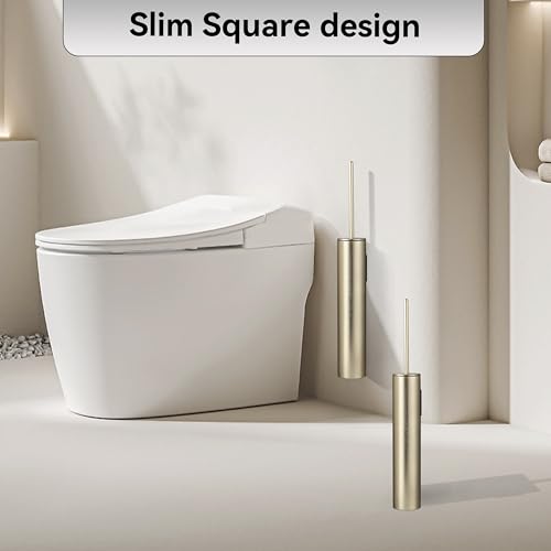 Wall Mounted Brushed Gold Toilet Brush with Holder,Durable Cleaning Toilet Bowl Brushes with Holders - color: Brushed Gold