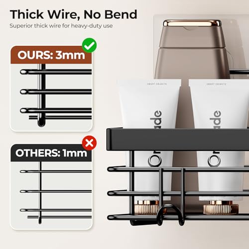 Orimade Adhesive Shower Caddy Soap Dish Holder Shelf with 5 Hooks Bathroom Organizer Basket Kitchen Storage Rack Wall Mounted No Drilling Stainless Steel - 3 Pack, Black - color: Black - 2 Pack with Soap Dish