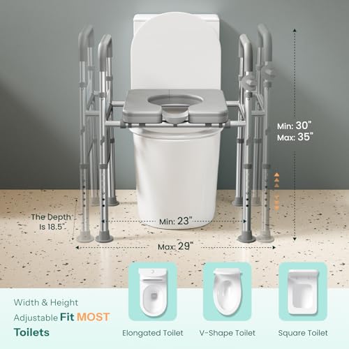 HOMEAL Raised Toilet Seat Riser with Handles for Seniors, 450LBS Heavy-Duty 3in1 Commode Chair for Disabled & Patients with Reinforced Frame & Protective Deflector, Built for Safety & Clean - size: Without Commode