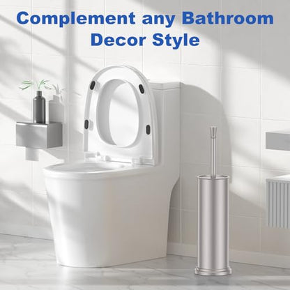 304 Stainless Steel Heavy Duty Toilet Bowl Brush，Removable Inner Bowl and Splash Protection，Bathroom Toilet Brush-Dense Bristles for Through Cleaning - color: Nickel