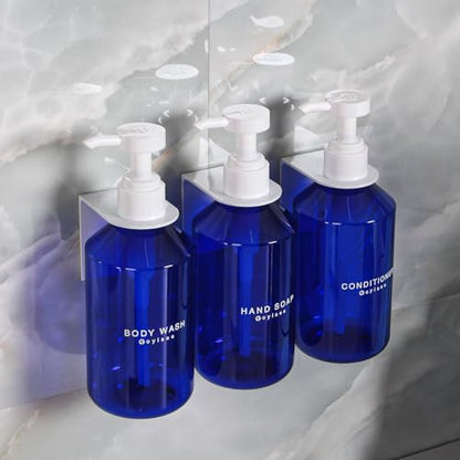 3-Chamber Shampoo & Conditioner Dispenser - Wall-Mounted Soap Dispenser Plastic Bottles with 4CC Pumps, No Drill Installation, Refillable for Bathroom, RV, Commercial Use Blue - color: Blue