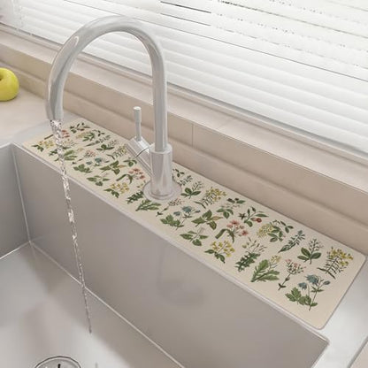 24" X 5.5" Kitchen Sink Splash Guard Faucet Mat Floral Super Absorbent Fast Drying Faucet Guard & Draining Mat Sink Splash Guard Behind Faucet for Kitchen, Bathroom - size: 24" x 24"
