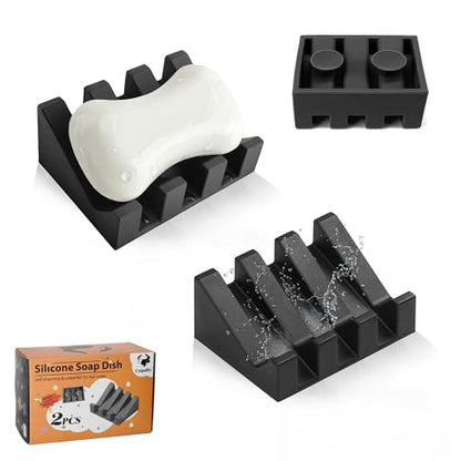 Soap Dish Holder for Shower with Suction Cup, Silicone Soap Holder & Saver Self-Draining Bar Soap Dish Keeps Soap Dry for Bathroom, Kitchen, Bathtub, Extends Soap Life (Black-2Pack) - color: Black - 2 Pack