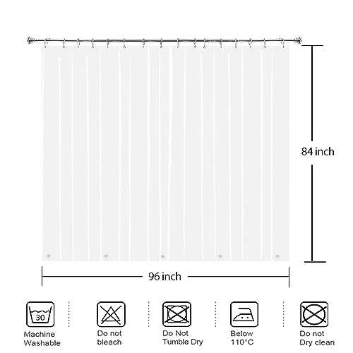 Clear Extra Wide and Long Shower Curtain Liner 96x84 for Bathtubs | Transparent Waterproof Peva Plastic Vinyl Shower Curtain Sets with 5 Bottom Magnets & 16 Metal Hooks - color: Clear, size: 96"W x 84"L (Pack of 1)