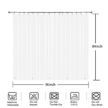 Clear Extra Wide and Long Shower Curtain Liner 96x84 for Bathtubs | Transparent Waterproof Peva Plastic Vinyl Shower Curtain Sets with 5 Bottom Magnets & 16 Metal Hooks - color: Clear, size: 96"W x 84"L (Pack of 1)