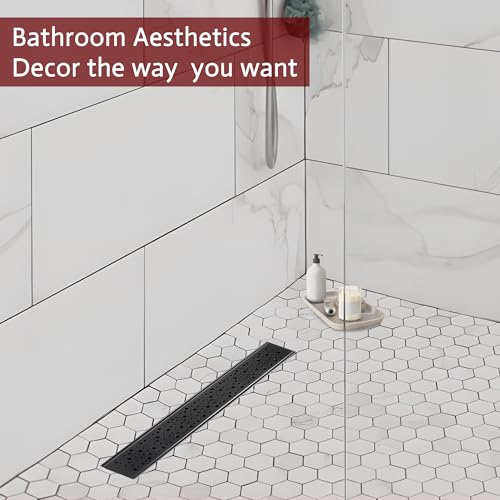 Linear Shower Drain, 28 inch Matte Black | Including Hair Catcher and Removable Grate, 304 Stainless Steel, Easy to Install and Clean (Drain Base Not Included) - color: Matte Black, size: 28 inch
