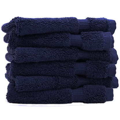 Luxury Hotel & Spa Towel Turkish Cotton Washcloths - Navy - Dobby Border - Set of 6 - color: Navy, size: 6-Piece Washcloth