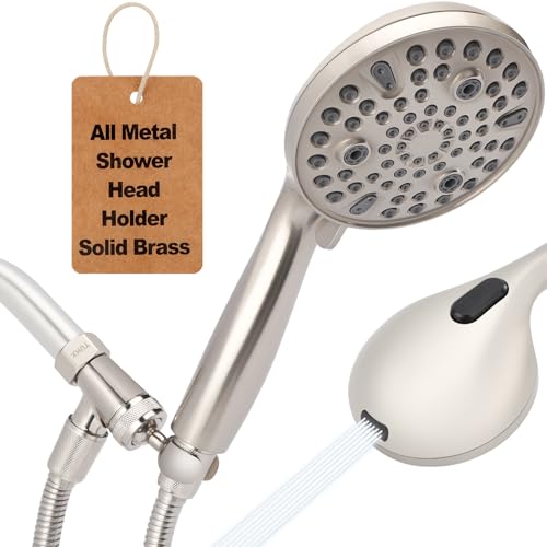 Shower Head with Handheld - All Metal Holder and Long Hose, High Pressure | Showerhead Sprayer Built-in Power Wash to Clean Tub, Tile & Pets, Multi Mode Adjustment, Brushed Nickel 2.5 GPM - color: Brushed Nickel